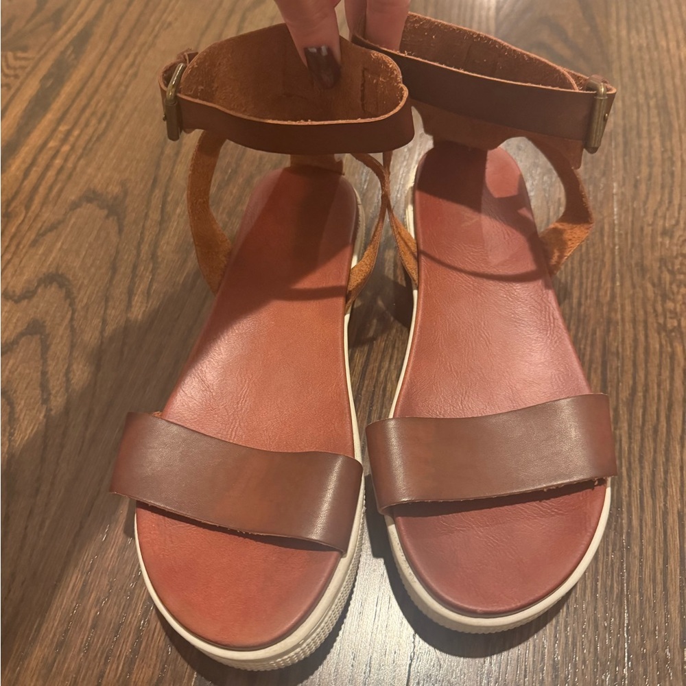 MIA Tan Leather Ankle Strap Sandals